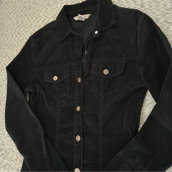 Forever 21 Dress Coat Corduroy Button-Up Black Long Sleeve Black Color Size S - Picture 4 of 13